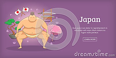 Japan banner horizontal sumo, cartoon style Vector Illustration