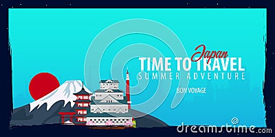 Japan banner. Time to Travel. Journey, trip and vacation. Vector flat illustration. Cartoon Illustration