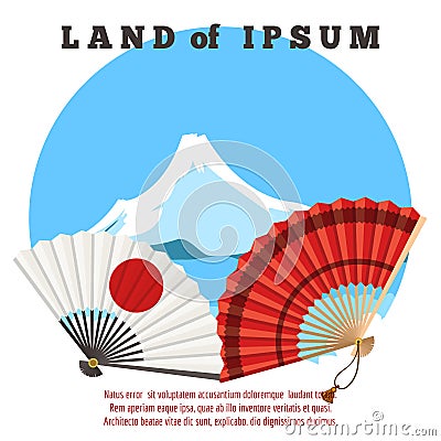 Japan banner vulkano and fans Vector Illustration
