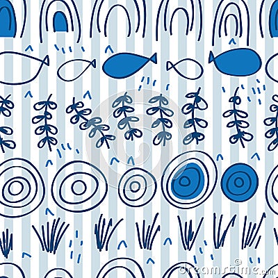 Japan blue style horizontal seamless pattern Vector Illustration