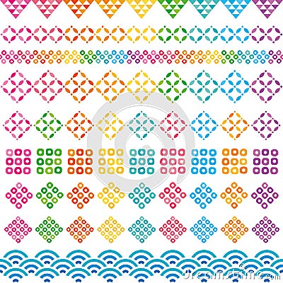 Set of colorful Japanese decorations. Japanese traditional design. Vector Illustration