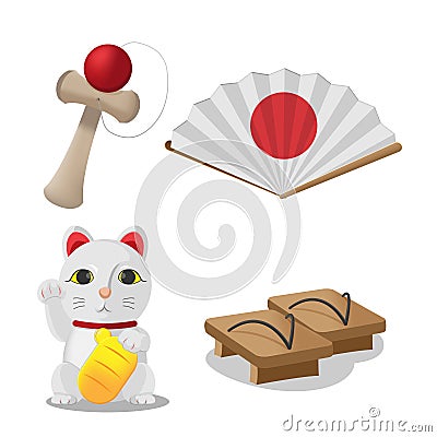 Japan Culture Object Isolate Set Vector Stock Photo