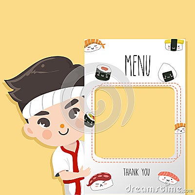 Japan cute chef menu sushi smile Vector Illustration