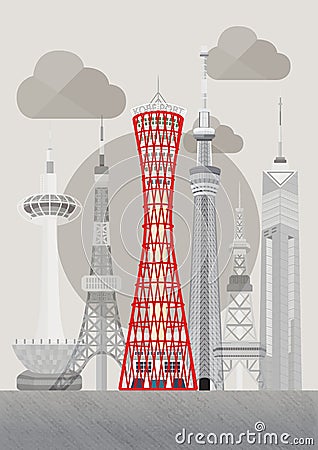 Japan Famous Tower Series Vector Vector Illustration