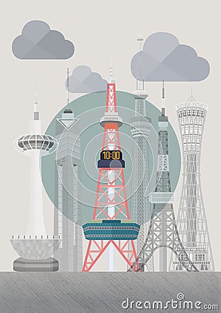 Japan Famous Tower Series Vector Vector Illustration