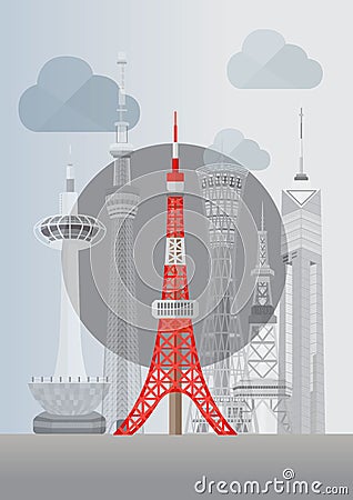 Japan Famous Tower Series Vector Vector Illustration