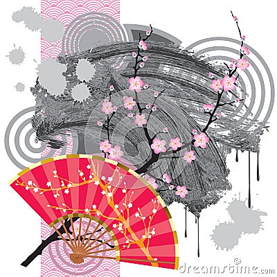 Japan fan with a blot Vector Illustration