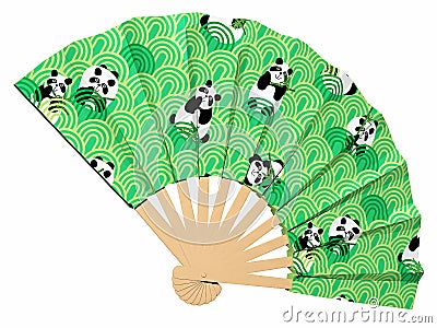 Japan fan panda pattern back Stock Photo