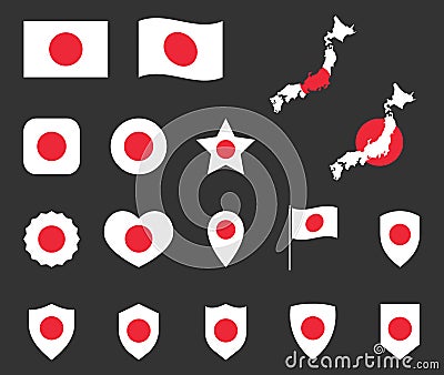 Japan flag icons set, Japanese flag symbol Vector Illustration