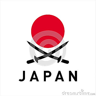 Japan flag with samurai in white background Vector Illustration