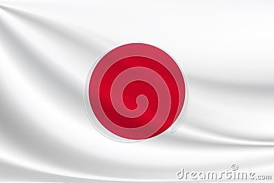 Japan flag of silk on fabric texture background. Vector Illustration