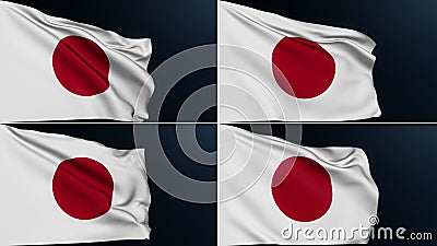 japan flag tokyo asian japanese symbol set of 4 Cartoon Illustration