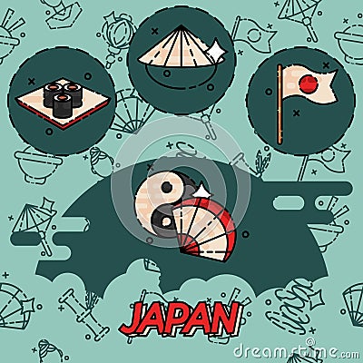Japan flat concept icons Vector Illustration