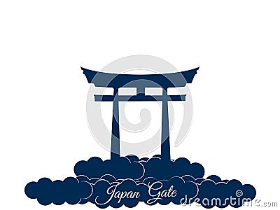 Japan gate isolated on white background, torii gate, japanese gate. Torii gate in the clouds. Symbol Japan. Vector Vector Illustration