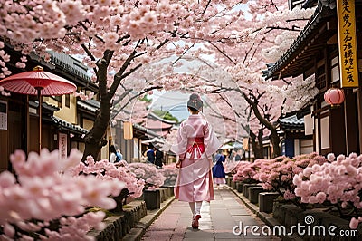 Japan girl walking on the street Stock Photo