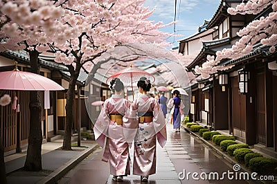 Japan girls walking on the street Stock Photo