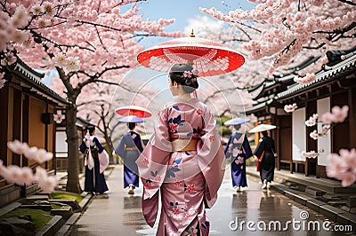 Japan girls walking on the street Stock Photo