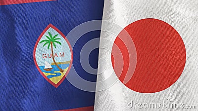 Japan and Guam two flags textile cloth 3D rendering Stock Photo