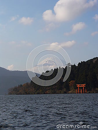 Japan Hakone Mt Fuji & Tori gate Stock Photo