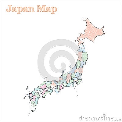 Japan hand-drawn map. Vector Illustration