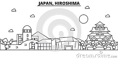 Japan, Hiroshima architecture line skyline illustration. Linear vector cityscape with famous landmarks, city sights Vector Illustration