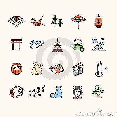 Japan Icon Color Set. Vector Vector Illustration