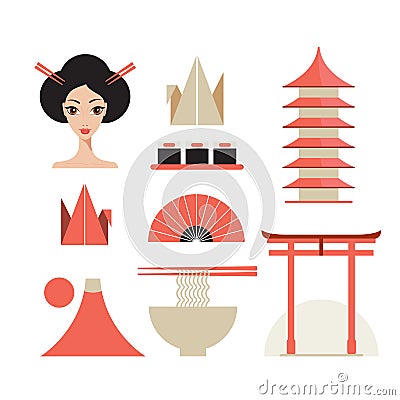 Japan icons set Asia design elements collection Vector Illustration