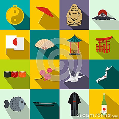 Japan icons set flat Stock Photo