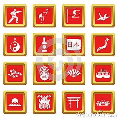 Japan icons set red Vector Illustration