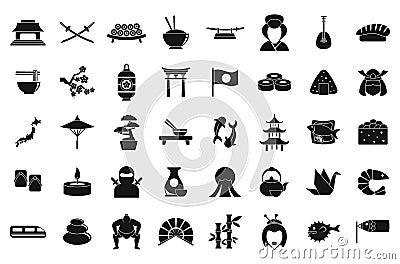 Japan icons set, simple style Vector Illustration