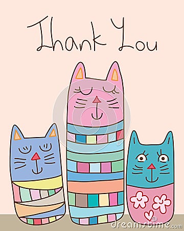 Japan Kokeshi style abstract cat thank you card Vector Illustration