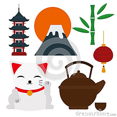 Japan landmark travel vector icons collection culture sign Vector Illustration
