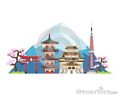 Japan Landmarks illustration Vector Illustration