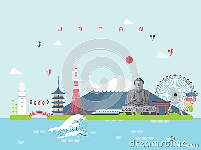 Japan Landmarks Travel and Journey Vector Vector Illustration