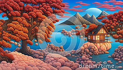 Japan landscape - Generative AI Stock Photo