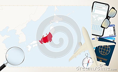 Japan map and flag, cargo plane on the detailed map of Japan with flag Vector Illustration