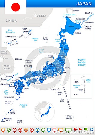 Japan - map and flag - illustration Cartoon Illustration