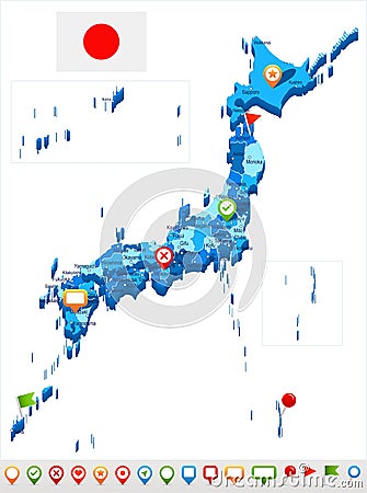 Japan - map and flag - illustration Cartoon Illustration