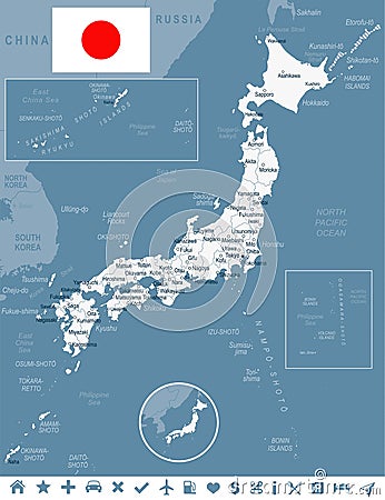 Japan - map and flag - illustration Cartoon Illustration