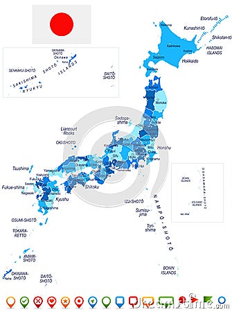 Japan - map and flag - illustration Cartoon Illustration