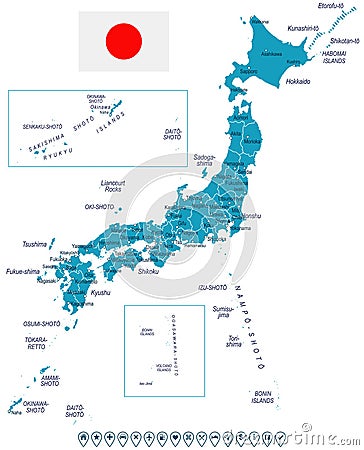 Japan - map and flag - illustration Cartoon Illustration