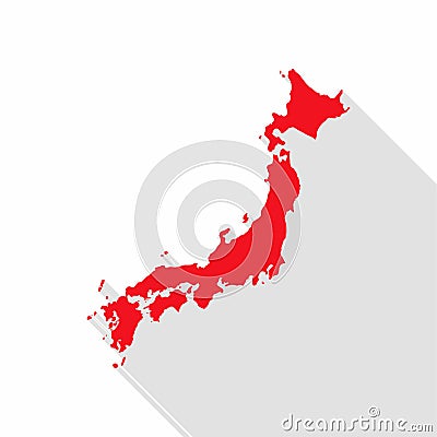 Japan map with long shadow on white background. Vector Illustration