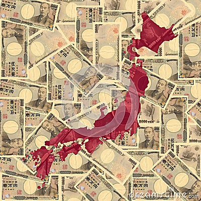 Japan map with Yen Cartoon Illustration