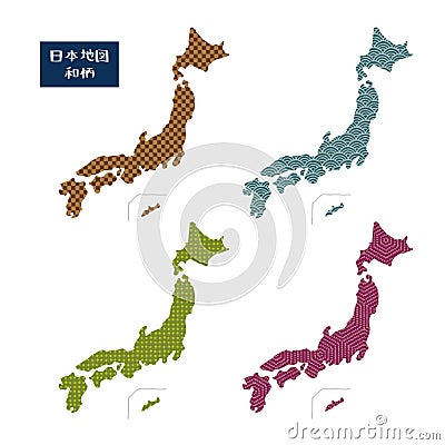 Japan maps with different Japanese patterns Stock Photo