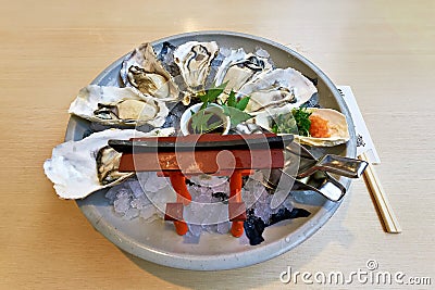 Japan. Miyajima. Hiroshima. Fresh giant oysters Stock Photo