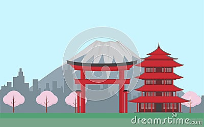 Japan with mountains Vector Illustration