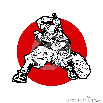 Japan Ninjas sport Logo concept. Katana weapon insignia design. Cartoon Illustration