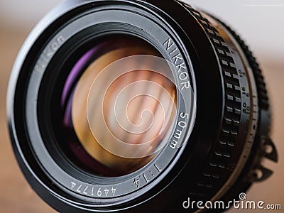 The very great full frame lense Nikon Nikkor 50mm f 1:1.4 AiS Editorial Stock Photo
