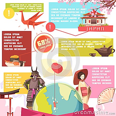 Japan Retro Cartoon Infographics Vector Illustration