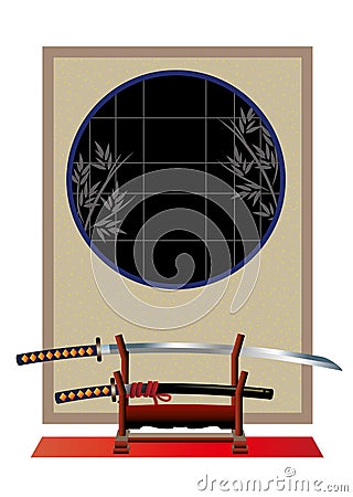 Japanese sword and Japanese-style room Vector Illustration